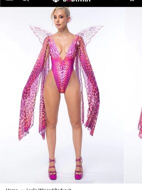 Laelia Winged Bodysuit Badinka Fairy One-Piece w/ Dramatic Sleeves